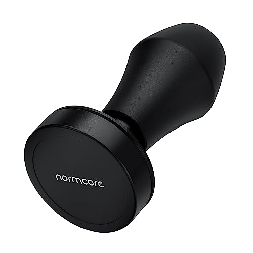 Normcore 51mm Espresso Coffee Tamper with Ripple Base - Spring Loaded Tamper - 15lb / 25lb / 30lbs Replacement Springs - Anodized Aluminum Handle and Stand, Black