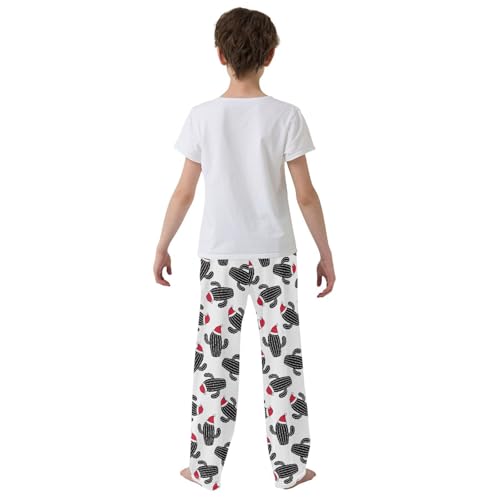 ZZKKO Cactus Christmas Hat Doodle Boys Pants for Kids Jogger Pants with Pockets S-XL3