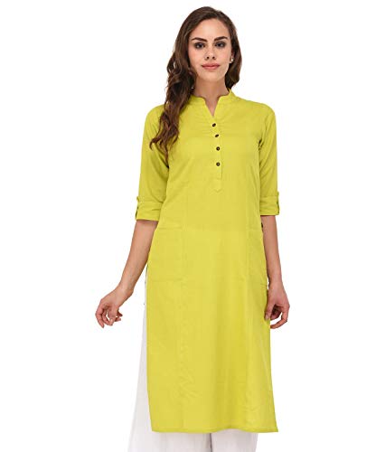 Image of Pistaa's Women's Cotton Relaxed Fit Straight Solid Kurta With Two Patch Pockets