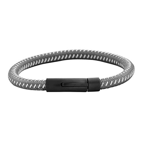 Geoffrey Beene Men's Braided Cotton and Stainless Steel Magnet Closure Bracelet, Grey