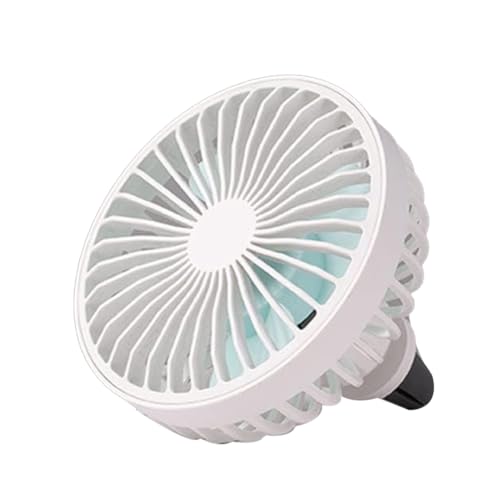 BTuregsau Car Fan with Ambient Light 12V-24V USB Car Fan 3 Wind Speed A/C Vent Clip Fan 360 Degree Rotatable Portable Fan White