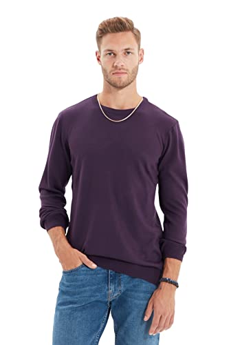 Trendyol Pull Slim uni à col Rond Maillot de survêtement, Violet, M Homme