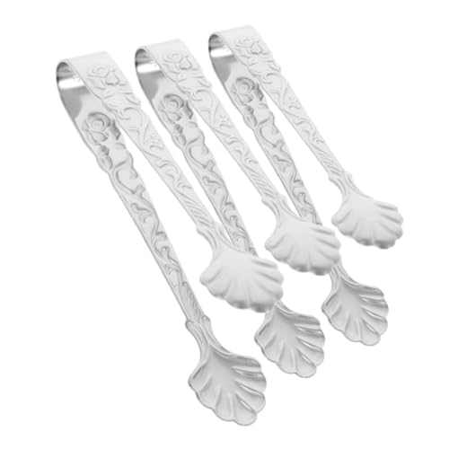 Garneck Stylish Rose Embossed Mini Tongs 3-piece Stainless Steel Food Tongs for Buffet Coffee and Tea Serving