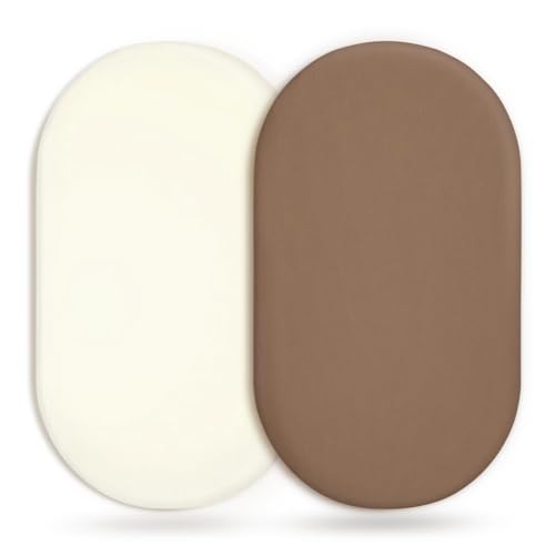 Stretchy Ultra Soft Fitted Bassinet Sheet 2 Pack, Universal Fit for Bassinets Baby Cradle Moses Basket Oval Rectangle Mattress Safe and Snug, Jersey Bassinet Sheets for Baby, Cream &amp; Brown
