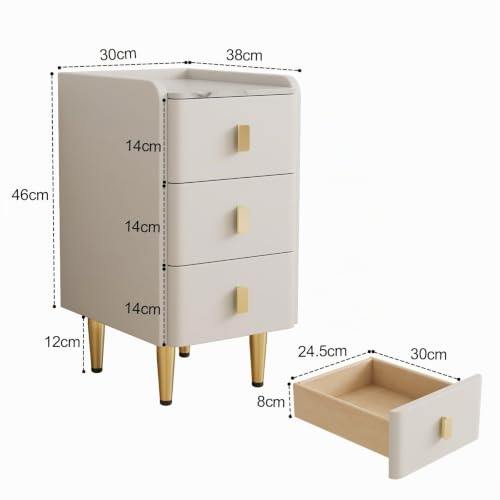 AQIMUELE Nachttisch Schmal, Beistelltisch mit 3 Schubladen, Nachtschrank Oberfläche mit Elegantem Lederdesign… – Ansicht 2