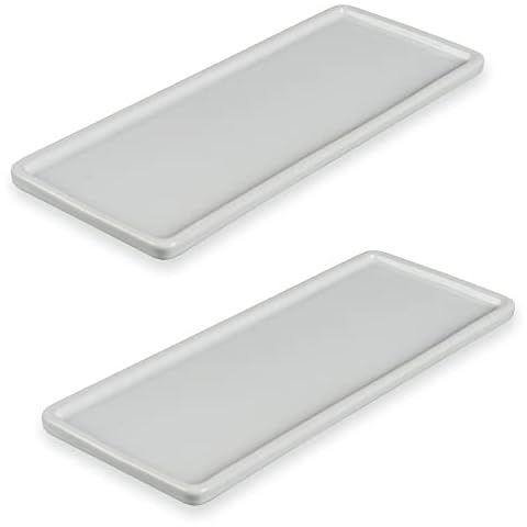 Ceramic Vanity Tray Large White - Set of 2 | Rectangle Soap Dish | Jewellery Organiser | Dresser Trinket Dish | Bathroom Tray | Cosmetics Holder | Sanitary Storage | M&W Cover