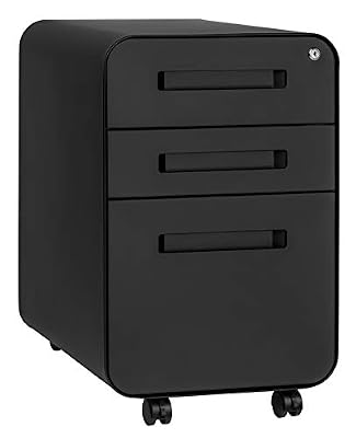 Laura Davidson Furniture Stockpile 3 Drawer File Cabinet with Lock - Under Office Desk Metal Filing Cabinet, Legal/Letter File Folders, Wheels and Stationary Feet, Pre-Assembled, Black
