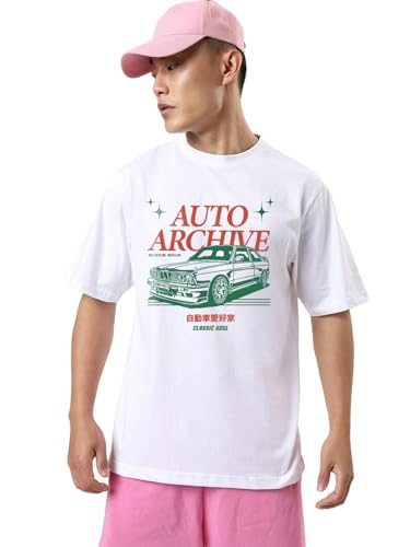 Image of Bewakoof Men's Cotton Printed Oversized Fit Half Sleeve Round Neck T-Shirt | Casual Wear | Street Wear | Oversized t Shirt for Men Cotton | Baggy