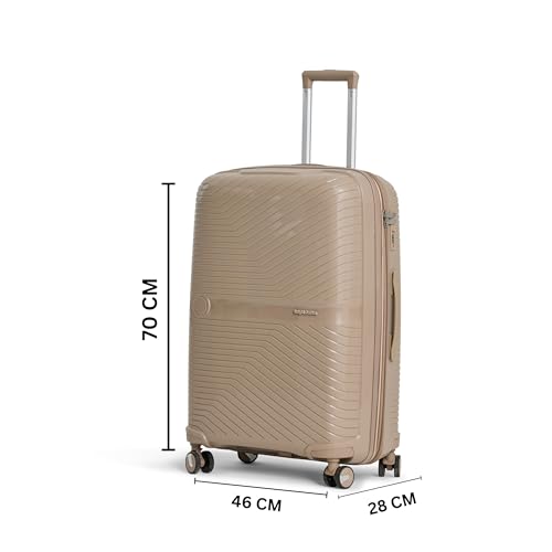 Image of 2 Pc Set 50 cms & 70 cms- Small (Cabin) & Large Polypropylene 360 Degree 8 Wheels Trolley Bag for Travel Hard Case Luggage, Combination Lock with 3 Yrs Warranty (Coffee)