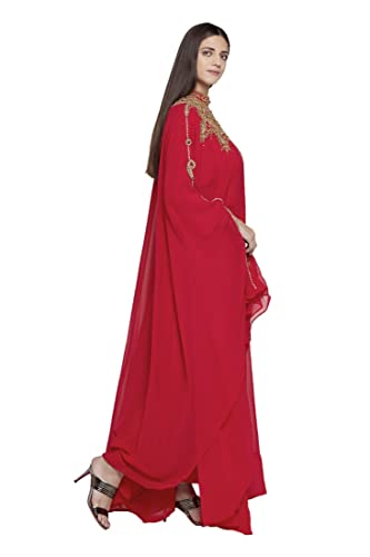 Aniiq Women Dubai Kaftan Farasha Caftan Long Maxi Dress Long Sleeves Ethnic, Bridal, Evening, Party, Dress With Free Scarf, Color- Red, Size- Free #TOP3