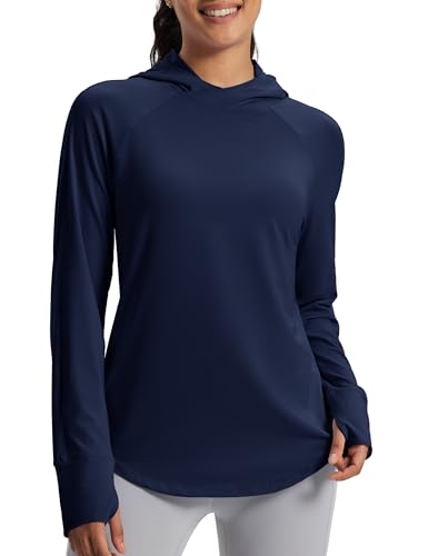 MAGCOMSEN Long Sleeve Workout Tops for Women Shirt UPF 50+ Sun Protection Hoodies Quick Dry Shirt Running Golf Navy, M