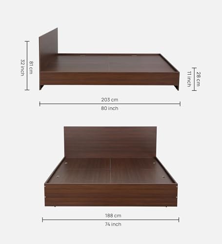 Image of Mintwud Pepperfry Engineered Wood Seto King Size Bed | Planked Walnut Finish | Sturdy, Elegant & Modern Design