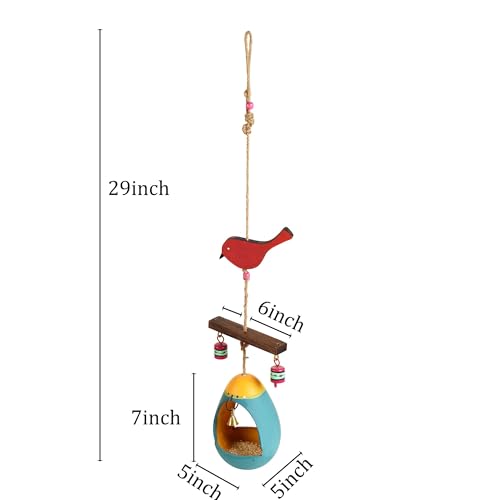 Image of AAKRITI ART CREATIONS Blue Hanging Bird Feeder | Hanging Outdoor Bird Feeder | Earthenware Bird Feeding