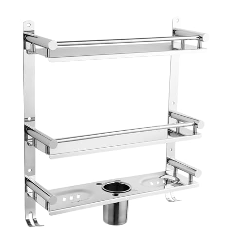 BSP 5-in-1 Heavy-Duty 3-Layer Stainless Steel Bathroom Shelf Rack...