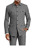 HUUTOE 2 Piece Mens Grey African Suits Outfits Safari Jacket Stand Collar Mens Chinese Tunic Suits Formal...