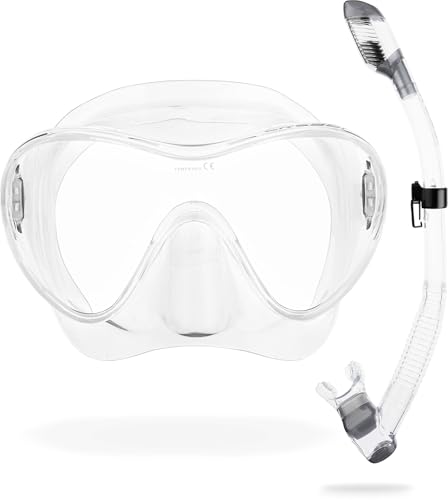 Cressi F1 + Dry Combo - Rahmenlose Maske + Schnorchel Dry Combo Set zum Tauchen und Schnorcheln, Transparent, Einheitsgröße, Unisex Erwachsene Cressi F1 + Dry Combo - Rahmenlose Maske + Schnorchel Dry Combo Set zum Tauchen und Schnorcheln, Transparent, Einheitsgröße, Unisex Erwachsene