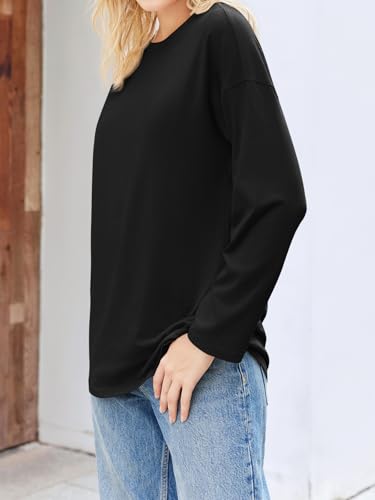 Fisoew Women's Long Sleeve Oversized T Shirts Loose Casual Crewneck Tunic Tops Soft Blouse3