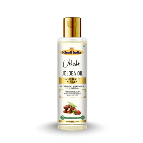 Image of Khadi Jojoba Oil For Skin & Hair 100ml | Organic & Natural Oil for Hair Growth & Nourishing Skin Care | Non Sticky, Paraben, Mineral Oil Free | For All Hair Types | Daily Use for Men & Women