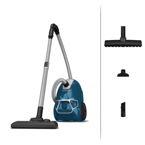 Rowenta RO3950 Aspiradora con bolsa, Extremadamente silenciosa, Filtro higiénico, Con boquilla para parquet, Color Azul