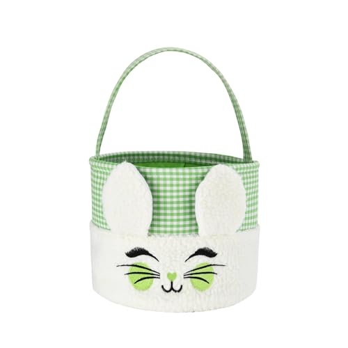 Easter Bunny Basket,Cute Plush Easter Bucket with Handle for Easter Party Egg Hunts Decorations Candy Gifts Storage (Green)