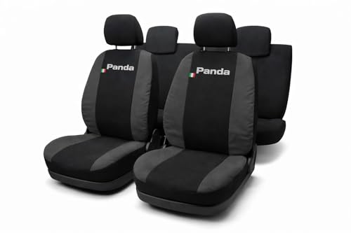 Lupex Shop Coprisedili Auto Compatibili Panda Seconda Serie (Mod.169) Versione Intera Nero Grigio Scuro Set Copri-Sedile Anteriori E Posteriori Logo Ricamato Airbag Compatibile Accessori