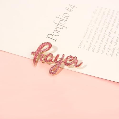 Image of Breast Cancer Awareness Pink Rhinestone Ribbon Pin - Faith Believe Women's Brooch, Survivor Lapel Pin for Cancer Month - Merchandise Accessories Decor