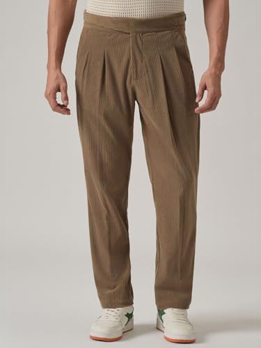 Image of Banana Club Men's Corduroy Gurkha Pants - Classic Cream Cotton Trousers with Regular Fit and Distinctive Waist Design for Casual Wear