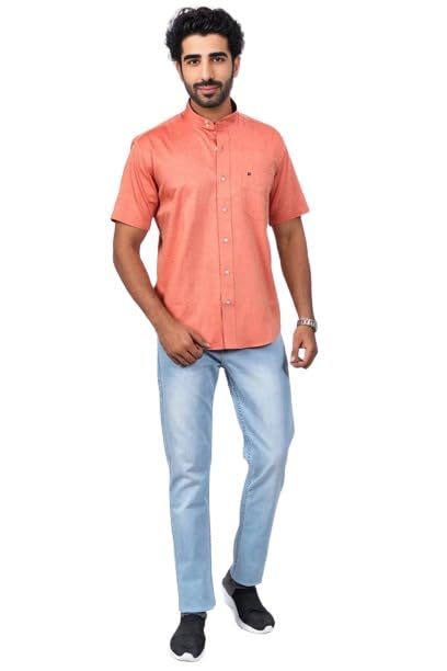 karlsburg Men's Light Orange Linen Shirt (42)