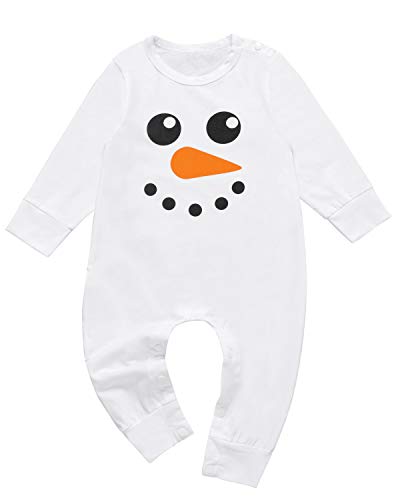 Infant Christmas Baby Boy Girl Snowman Outfit Newborn Long Sleeve Clothes One-Piece Romper(3-6 Months)