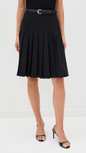 Women's Black Pleated Twill Midi Skirt2