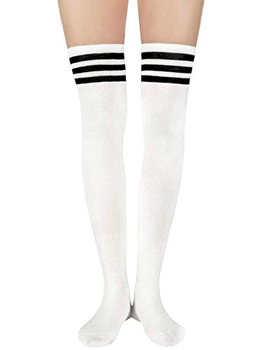 Century Star B0746BXRMM Women'S Casual Athlete Striped Over Knee Thin Thigh High Tights Long Stocking Socks C 1 Pair White Black One Size thumb #3