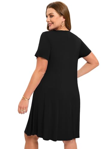 Image of ZENNILO Women's Plus Size Swing Dress with Pockets Casual Summer Dresses V Neck Short Sleeve T Shirt Dress for Women