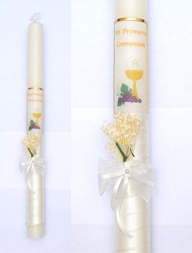 VELAS PINSART Vela de Comunión posibilidad de Personalizar medidas 40x3 cm en color,blanco y dorado (sin personalizar) Cover