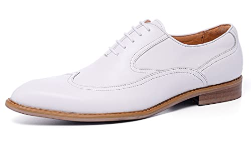 Santimon Men's Dress Shoes Formal Leather Wingtip Oxford Shoes for Men White2