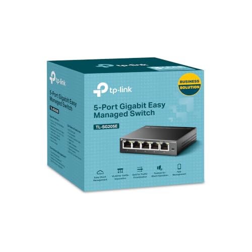 Image of TP-Link 5 Port Gigabit Easy Managed Switch, VLAN, Auto Loop Prevention, IGMP Snooping, Fanless, Managed by Omada, Durable Metal w / Shielded Ports(TL-SG205E)