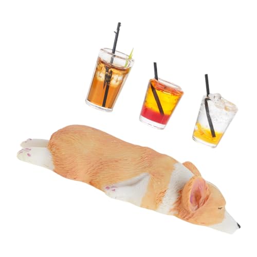 Fieuaah Figurines Miniatures en résine Artistique Corgis et Boissons, E