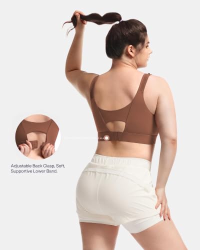 Image of Women's Sports Bra Wirefree Adjustable Medium-High Support Everyday Wear for Large Bust Plus Size with Removable Pads