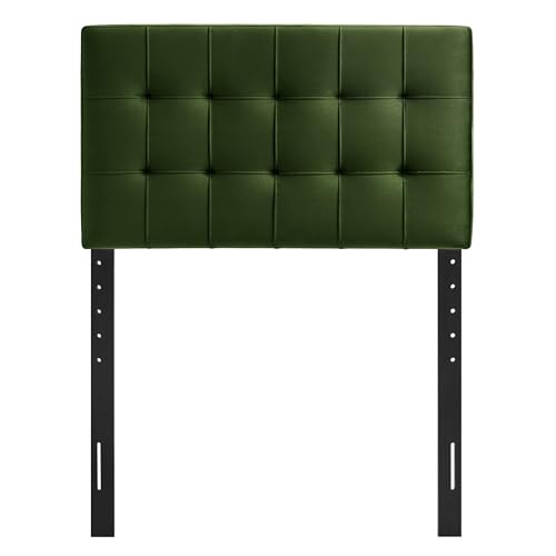 Image of Modway Lily Twin Size Stain-Resistant Performance Velvet Headboard in Moss Green - Velvet Upholstery with Button Tufting and 4 Adjustable Height Positions