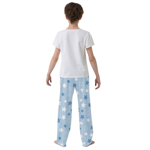 Boys' Pants Doodle Blue White Flat Stars Long Bottoms Jogger Pants Elastic Waist Trousers with Pockets S-XL3