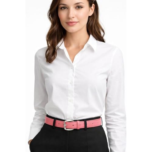 Image of Vegan Leather Belt for Women, 2 cm Slim, Metal Buckle, Lightweight, Premium Stitching, Casual & Formal Wear