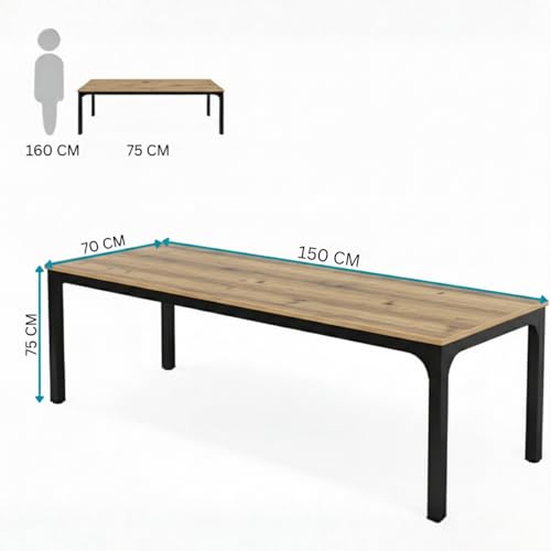 Image of TEKAVO Simplon Large Computer Table | Meeting Table | Conference Table | Two Person Desk | Large Executive Office Table | Long Work Desk | 150 CM Long x 70 CM Wide | Brown Wood | Metal | DIY