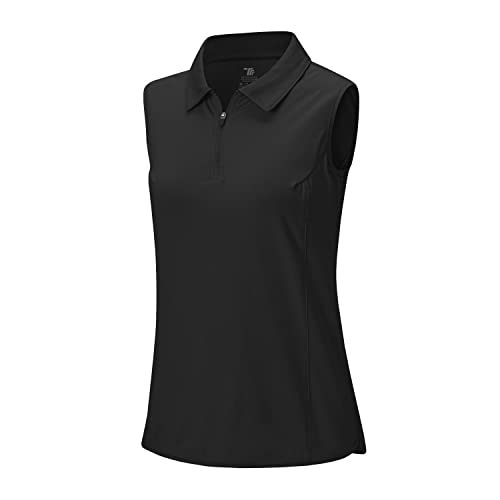Rdruko Womens Sleeveless Golf Polo T Shirts Breathable 1/4 Zip Running Sports Gym Top Summer Quick Dry Casual Work Tennis Shirts Black M