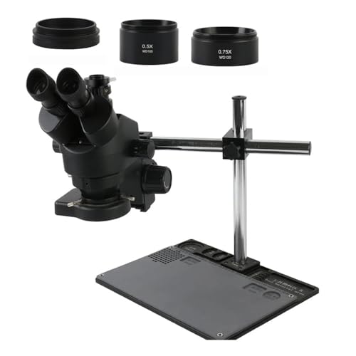 Microscope 7-45X 3.5X-90X Trinocular Stereo Zoom Microscope Phone Soldering Repair Platform Stand with 0.5X 1.0X 0.7X 2.0X Objective Lens(with 1.0X 0.5X 0.75x)