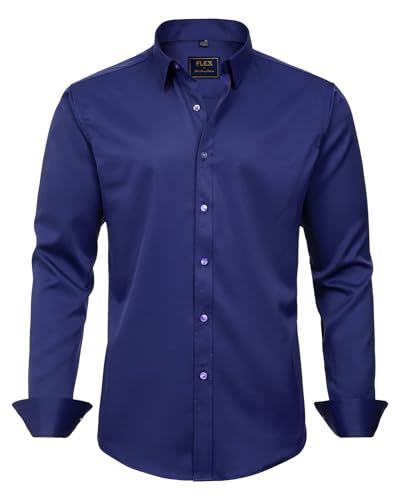 J.VER Boy's Long Sleeve Dress Shirts Solid Stretch Wrinkle-Free Shirt Kids Casual Button Down Shirts Navy Blue