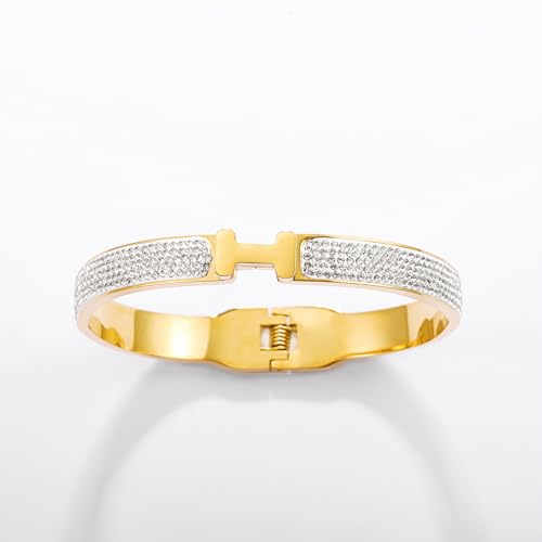 18K Gold Plated Bangle Bracelets for Women Stainless Steel with Cubic Zirconia Fashion Jewelry3