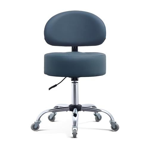 Image of Ergonomic Drafting Stool with Backrest, 400LB Heavy Duty Hydraulic Stool, 19-25 Inch Adjustable Height Rolling Stool Chair with Lumbar Support for Standing Desk, Salon, Tattoo, Kitchen, Home Office