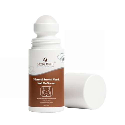 Image of Pokonut Ayurvedic Stretch Mark Removal Roll On Serum | Improves appearance of Fresh and Mature Stretch Marks | Infused with Hyaluronic Acid & Rosehip Oil | Natural and Cruelty-Free | 50 gm (Roll On Pack of 1)
