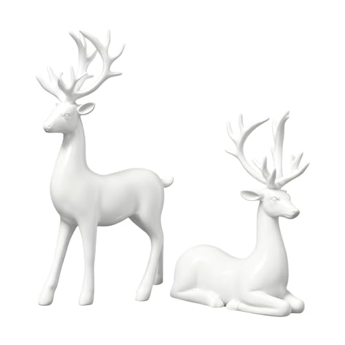 Caratteristiche stagionali: le statuette di renna in tonalità bianche come la neve migliorano l'atmosfera invernale e offrono un design senza tempo che si adatta facilmente ad alberi di Natale, ghirlande e altre decorazioni festive