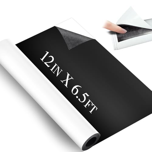 FUYITE 12 Inch x 6.5 ft Magnetic Sheet Roll, 0.75mm Thickness Blank White Surface Magnet Sheets with Adhesive, Flexible Magnetic Roll-Sign Sheet Safe for Vehicles DIY Craft Projects