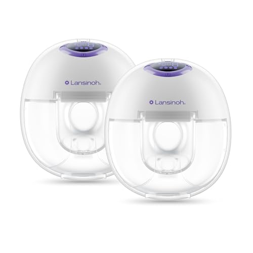Lansinoh Tire-lait portable Duo discret, tire-lait mains libres, 4 modes de pompage, 9 niveaux d'aspiration de qualité hospitalière, écran LED, design anti-fuite, 2 tailles de bride de poitrine